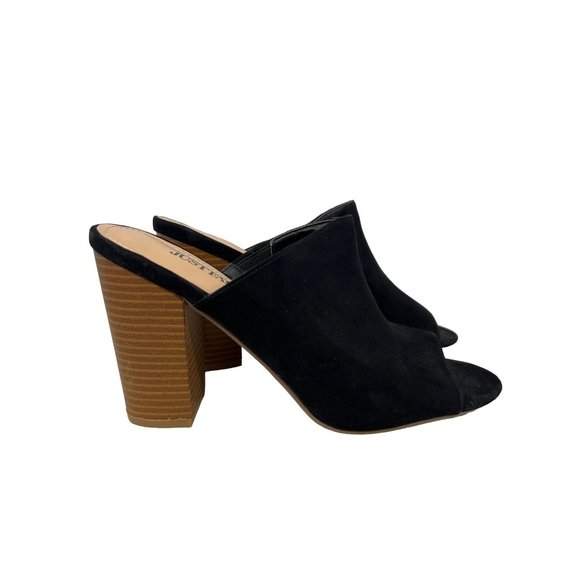 JustFab Bijou Heeled Mule Sandal Womens 10 Black Microfiber Open Toe Block Heel - Picture 3 of 11